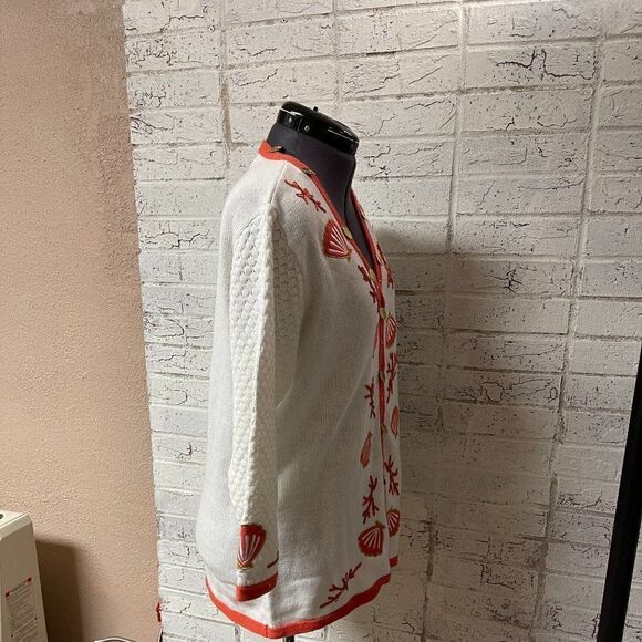 NWT Vintage Storybook Knits Seashell Seashore Beaded Print Cardigan Small - Picture 5 of 10
